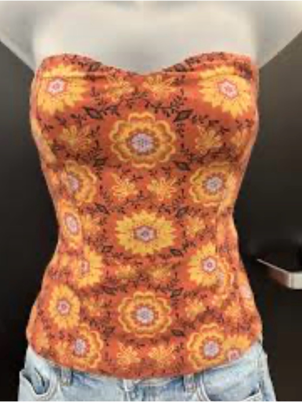 Free People Orange Floral Strapless Tube Camisole